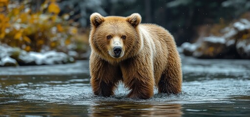Obraz premium Majestic Grizzly Bear in Autumn River