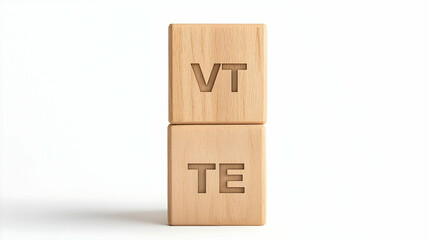 Obraz premium Wooden Block Letters with VT and TE on a Light Background