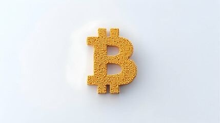 Obraz premium Golden Bitcoin Symbol Made of Small Yellow Balls on Light Background
