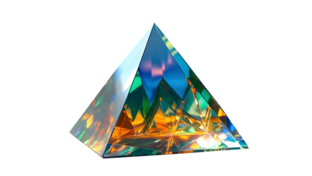 Optics physics,diamond light effects,Glass 3D prism with refracting,A mesmerizing glass pyramid