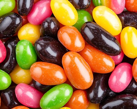Colorful jelly beans scattered. Candies background