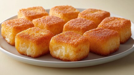 Fototapeta premium Golden Brown Baked Cheese Cubes: A Delicious Treat