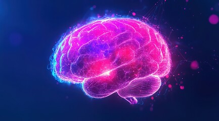 Glowing Pink And Blue Brain Abstract Digital Art