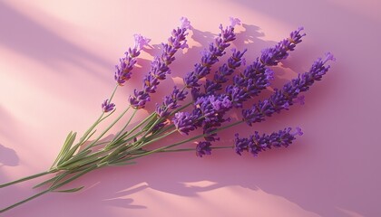 Obraz premium Lavender sprig in soft light and shadow minimalist setting botanical photography delicate environment close-up view