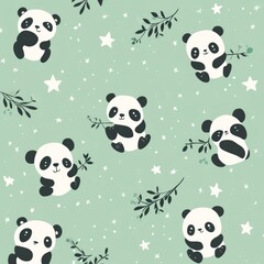 Cute seamless pattern with cartoon pandas teddy bears hearts and love design
