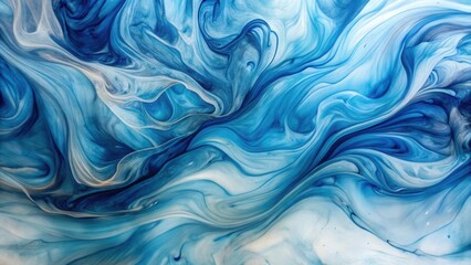 Obraz premium Abstract Swirling Blue and White Liquid Paint Texture Background Image for Design Projects