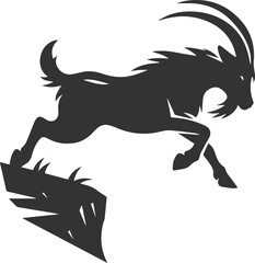 Goat leaping downwards from a ledge animal vector silhouette