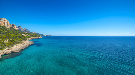 Fototapeta premium Scenic Coastal Landscape with Turquoise Waters and Blue Sky
