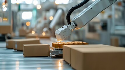 Robotic Arm Assembling Plastic Parts in Automotive Manufacturing Industrial Environment High-tech Viewpoint