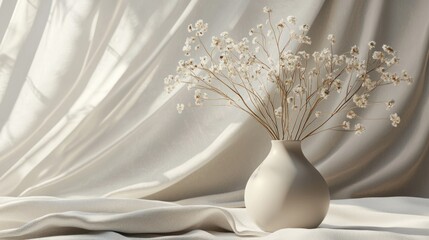 A modern ceramic vase with a smooth glaze, holding minimalist dried floral arrangements