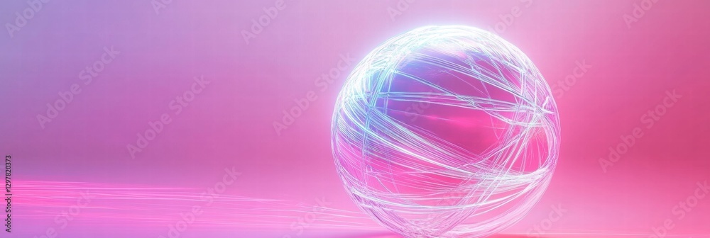 Aufkleber Digital sphere glowing with colorful light trails in a soft gradient background during a futuristic themed event. Generative AI