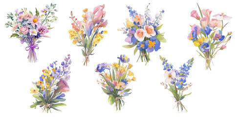 Bundled Collection of flower paintings, colorful bouquets.