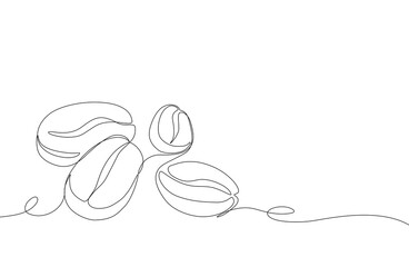 Minimalist continuous one line drawing of coffee beans. Elegant and modern design,  for coffee branding, packaging, cafe decor, and artistic projects. Vector illustration, Editable stroke