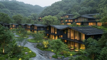 A beautiful, upscale residence with smoothly blended solar roof tiles
