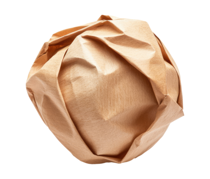 Crumpled craft paper ball isolated on transparent background - Powered by Adobe