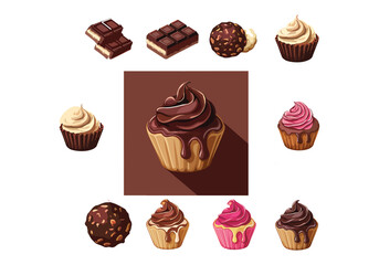 Chocolate Cupcake Vector Set: Sweet Treats Download Tasty Dessert Graphics for Your Designs