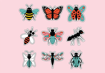 Insect Sticker Set: Bees, Butterflies More Download Nature Stickers for Your Designs