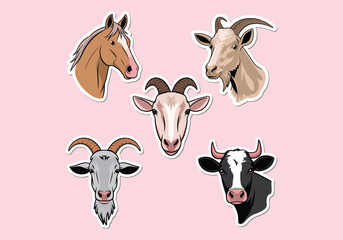 Farm Animal Vector Set: Horse, Goat Cow Graphics Download Livestock Illustrations for Your Designs