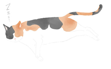 お昼寝する三毛猫のイラスト