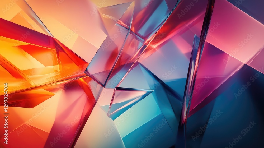 Poster an abstract background featuring a collage of intersecting shapes and gradients, creating a multi-di