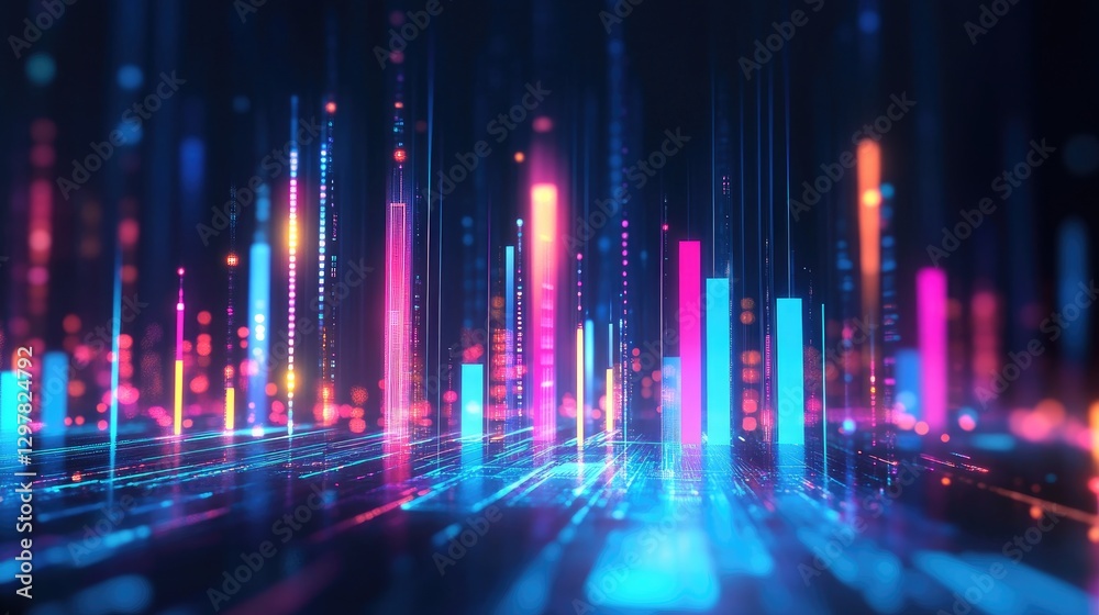 Aufkleber an artistic representation of a d bar chart with glowing bars and dynamic lighting effects, emphasiz
