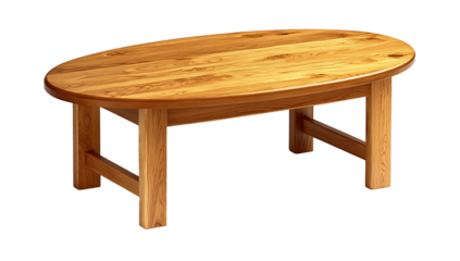 Oak wood long oval coffee table with simple leg isolated on white background.PNG
