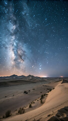 Stunning Starry Night Sky Over a Majestic Desert Landscape – Dreamy Milky Way Photography - Milky Way over dunes - Night sky photography - Long exposure Milky Way - Starry night view