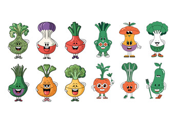 Cute Vegetable Character Set: Fun Cartoon Veggies Download Playful Food Graphics for Your Designs