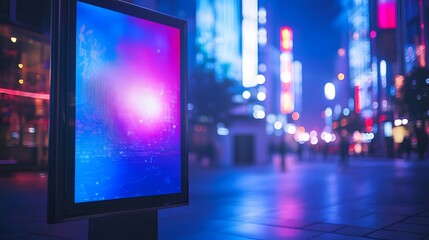 Obraz premium Illuminated Billboard in Night City: A captivating billboard with a vibrant display stands out against the backdrop of a bustling city street, a beacon in the night.
