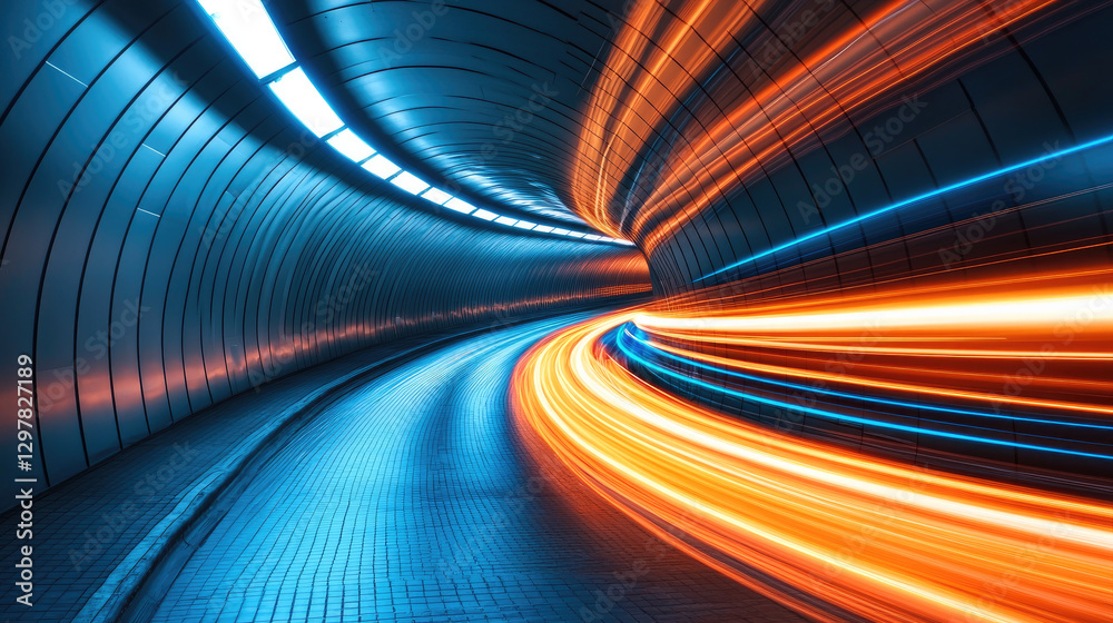 Wall mural high speed light trails in futuristic tunnel create dynamic scene