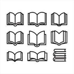 Book Icon Set Outline Style,Open Book and Stack Books Icons,Library and Reading Book Icons
