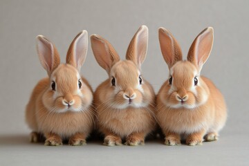 Obraz premium Cute Rabbits Sitting Side by Side on a Soft Surface in a Calm Indoor Setting