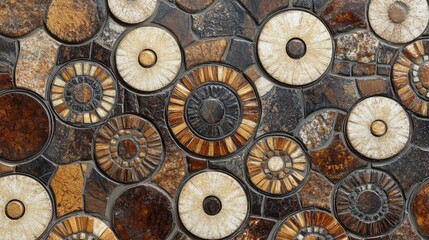 Decorate your project with these elegant brown and beige mosaic tiles featuring circular patterns. They're perfect for ceramics, tiles, ornaments, and more.