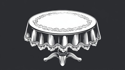 A plain round table covered with a tablecloth, isolated on a white backdrop, suitable for web design