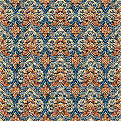 Thai art tribal abstract seamless pattern with floral pattern