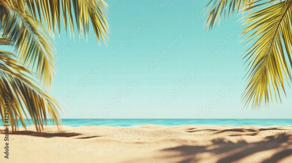 Aufkleber Relaxing beach view with palm trees and calm ocean in bright daylight. Generative AI