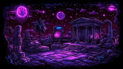 Obraz premium Celestial dreamscape with ethereal orbs shimmering lights and ancient stone formations evoking mystery and fantastical exploration