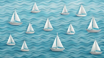 Serene Sailboats Gracefully Navigating a Calm Sea of Blue Waves