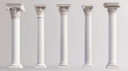 Plakat Elegant Greek pillars in various styles: Doric, Ionic, and Corinthian.