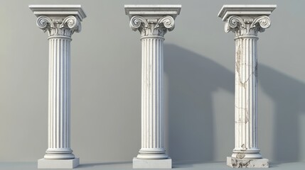 Obraz premium Elegant Greek pillars in various styles: Doric, Ionic, and Corinthian.