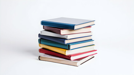 Stack Of Colorful Books On White Surface Depicting Education Literature And Knowledge