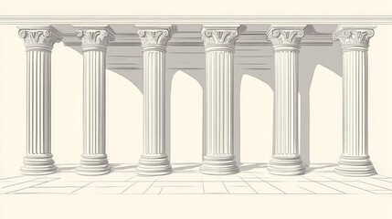 Obraz premium Hand-drawn vector illustration of a Roman column in continuous line art. It captures the classic architecture with simple pillar lines and details.