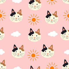 Cat Cartoon seamless pattern illustration