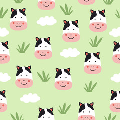 Cow cartoon seamless pattern illustration