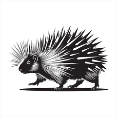 Porcupine Silhouette Vector Illustration,Black and White Porcupine Logo Design