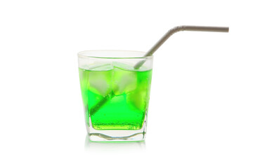a drink in a glass on a white background, melon soda