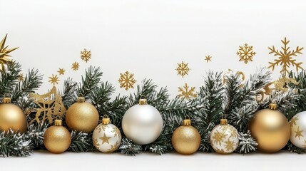 A vibrant festive Christmas banner featuring lush pine branches.