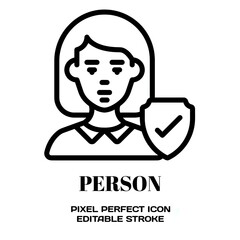 Person symbol, featuring an editable stroke outline icon isolated on white background flat vector illustration. Pixel perfect