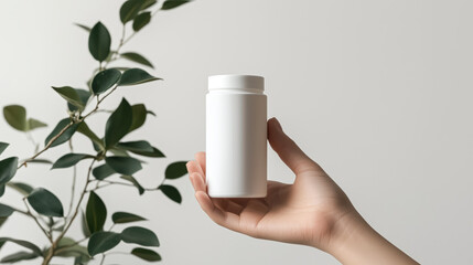 White Medicine Bottle Mockup Gently Held in Hand