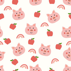 Pig cartoon seamless pattern illustration